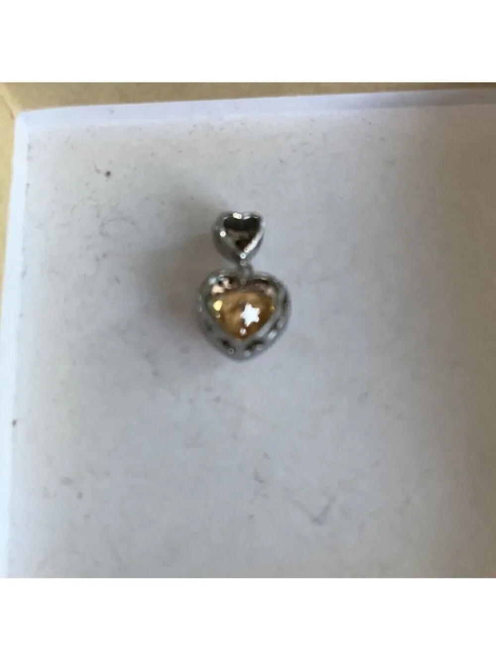 STERLING SILVER 4 CARAT HEART SHAPE GOLDEN PEACH HALO CZ SOLITAIRE PENDANT MA